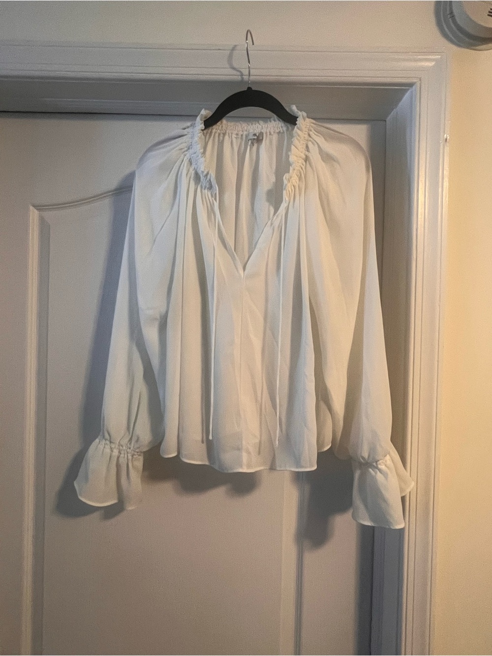 Madewell Cream Ruffle-Trim V-Neck Peasant Blouse